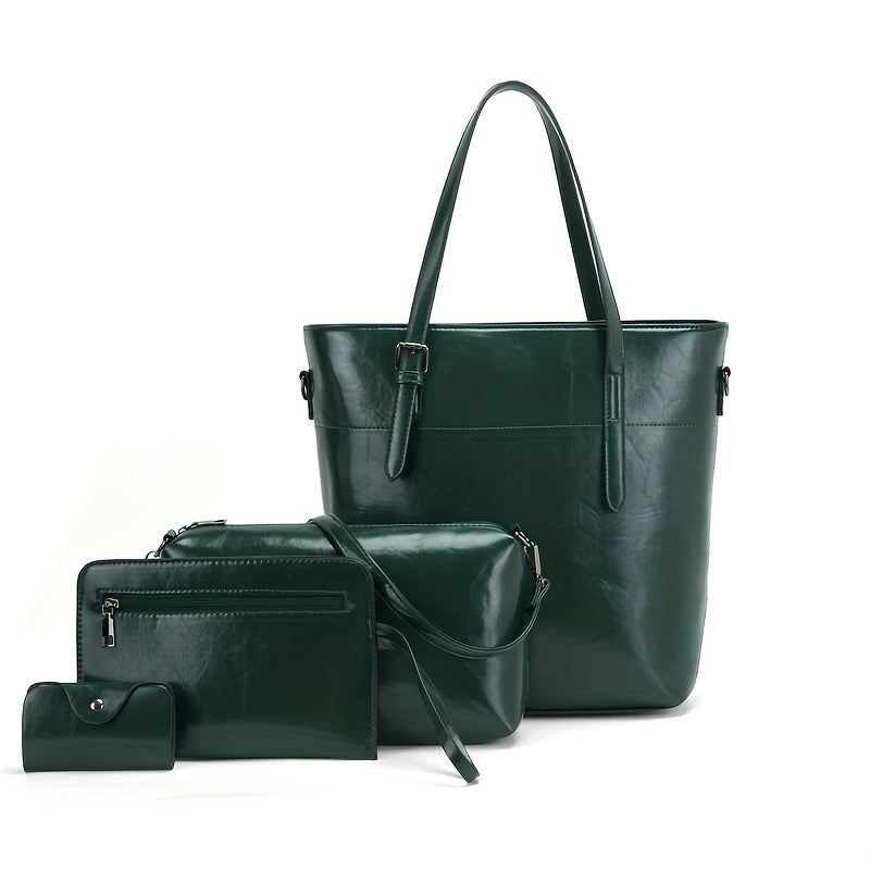 4pcs Retro Women'S Tote Bag, Elegant PU- Crossbody Bag, Handbag, Shoulder Bag, Wallet, Suitable For Shopping And Dating