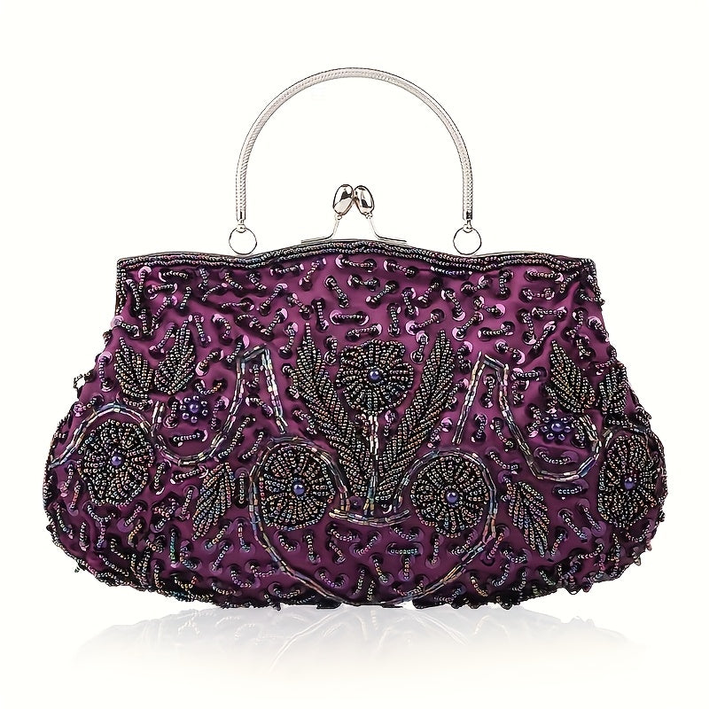 Snowdry Beaded Sequined Flower Dinner Large Clutch