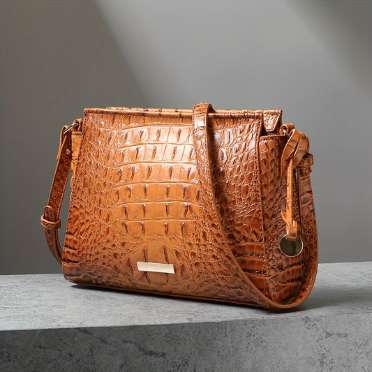 Elegant Crocodile Embossed Women's Satchel Purse - Crossbody Bag, Stylish and Modern
