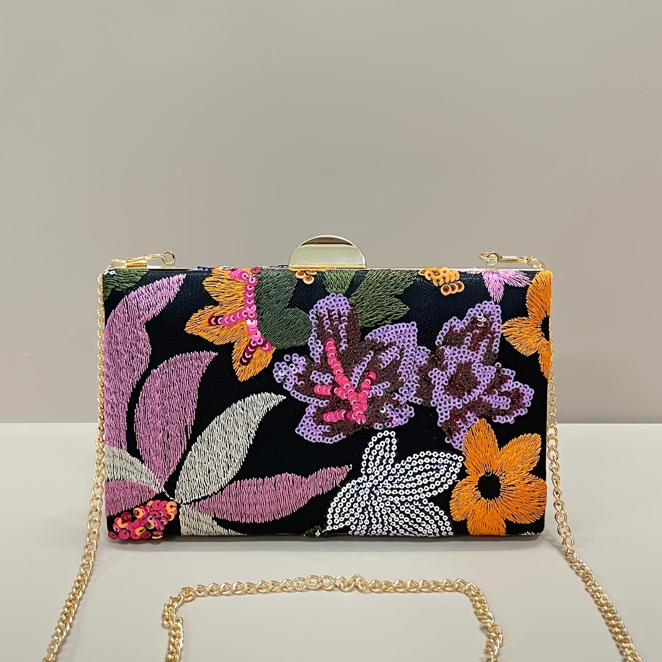 [Unique Sequined Floral Clutch Purse] Elegant Sequined Floral Evening Bag