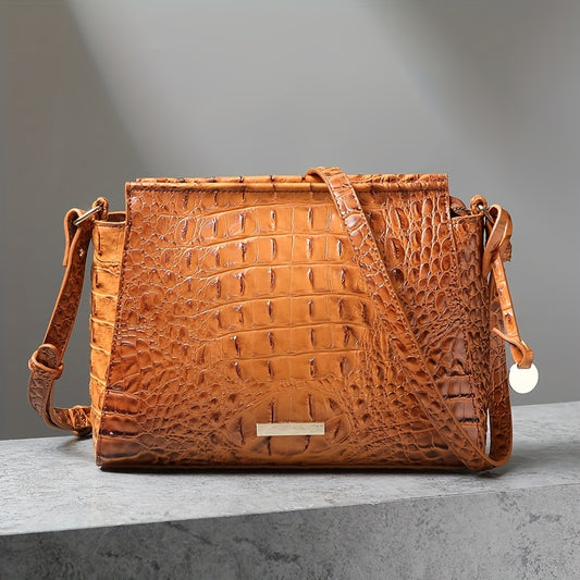 Elegant Crocodile Embossed Women's Satchel Purse - Crossbody Bag, Stylish and Modern