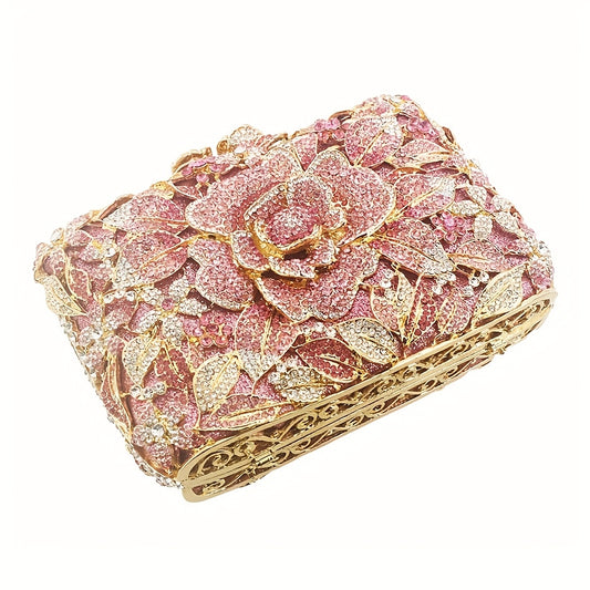 Women Flower Rhinestone Money Bag Rose Evening Clutch Bag Diamond Evening Bag
