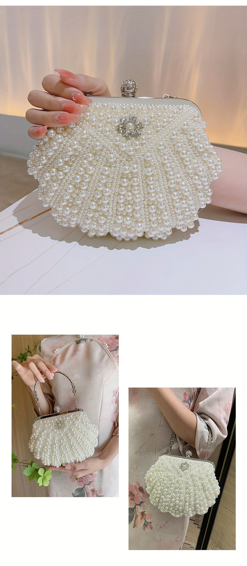 Women's Artificial Pearl Decoration Small Handbag