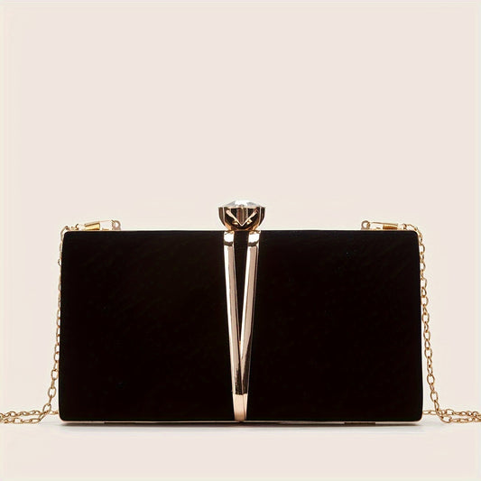 New Stylish Party Clutch Bag For Women, Evening Bag With V-shaped Golden Details