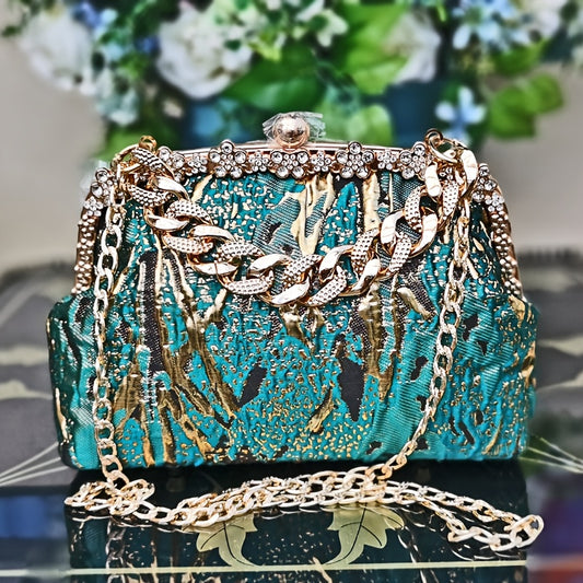 Elegant cyan and gold clutch bag