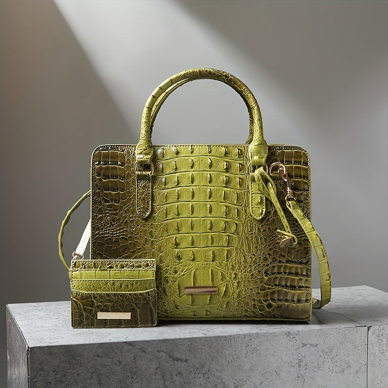 [Crocodile Tote Bag] 2pcs Large Capacity Crocodile Pattern Tote Bag - Casual Versatile Commuter Bag