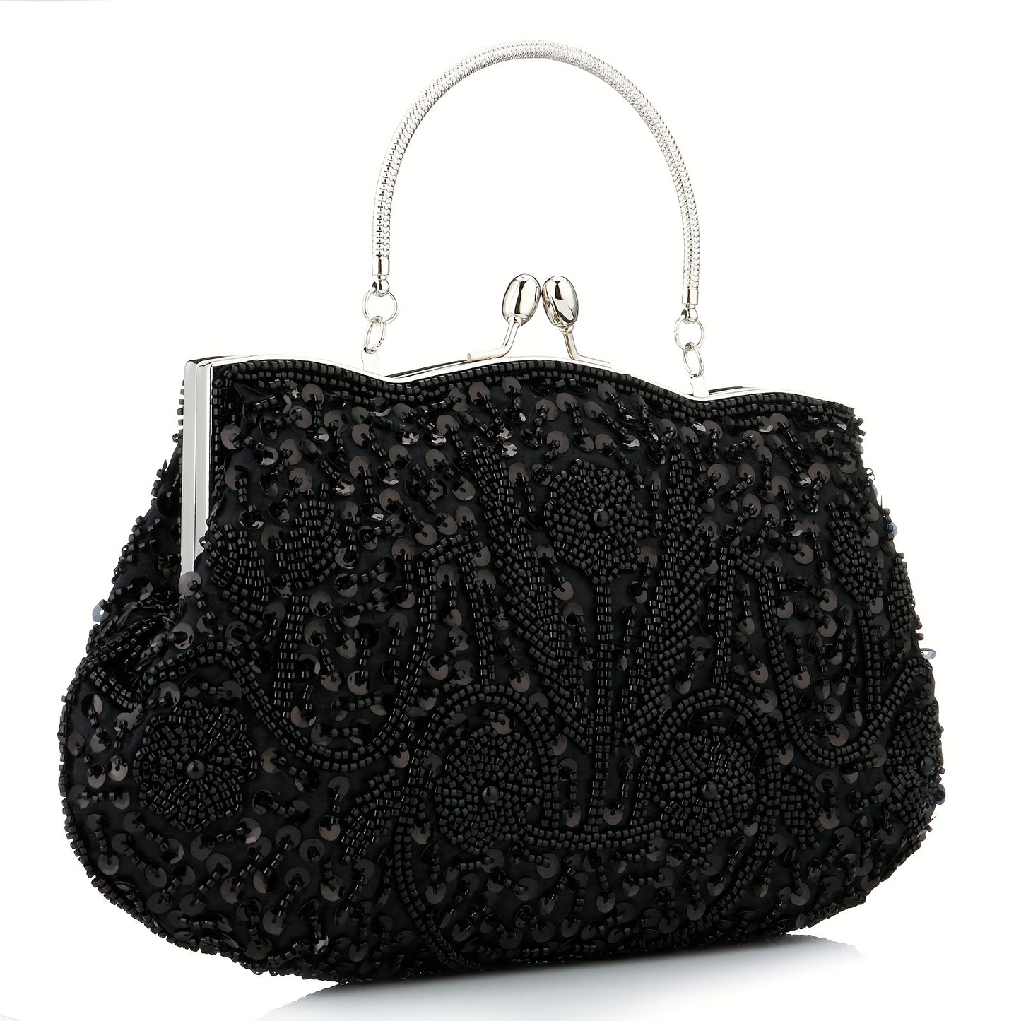 Snowdry Beaded Sequined Flower Dinner Large Clutch