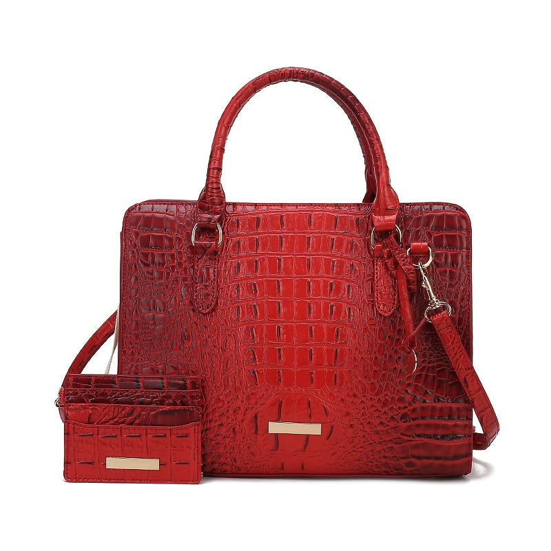 [Crocodile Tote Bag] 2pcs Large Capacity Crocodile Pattern Tote Bag - Casual Versatile Commuter Bag