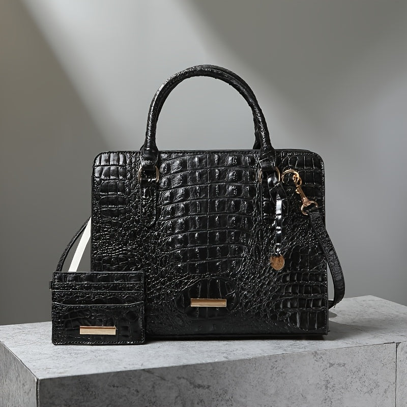 [Crocodile Tote Bag] 2pcs Large Capacity Crocodile Pattern Tote Bag - Casual Versatile Commuter Bag