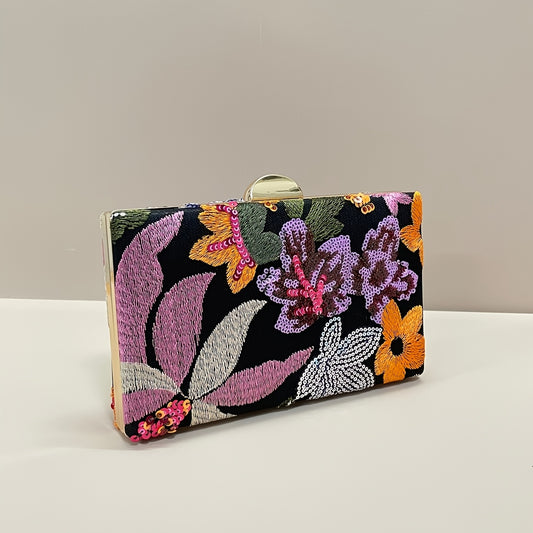 [Unique Sequined Floral Clutch Purse] Elegant Sequined Floral Evening Bag