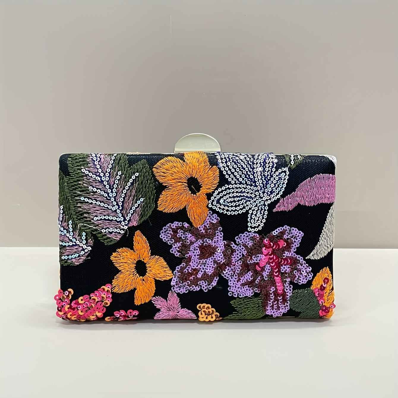 [Unique Sequined Floral Clutch Purse] Elegant Sequined Floral Evening Bag