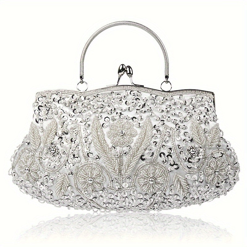 Snowdry Beaded Sequined Flower Dinner Large Clutch