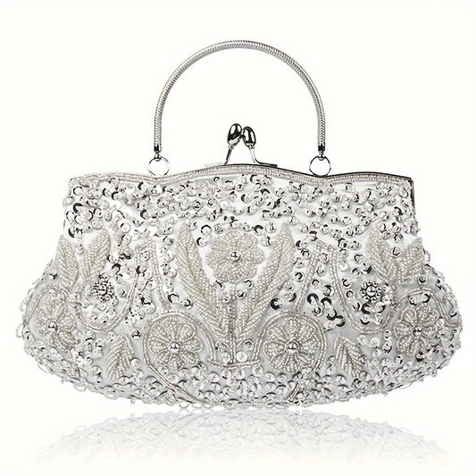 Snowdry Beaded Sequined Flower Dinner Large Clutch