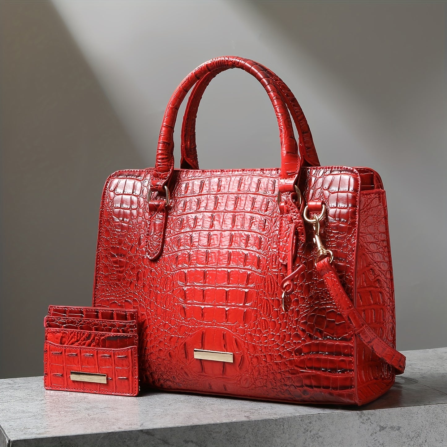 Chic 2pcs Crocodile Pattern Faux Leather Set, Spacious Interior, Trendy Shoulder Strap, Fashionable Clutch Purse, Women's Stylish Accessory For Work, Daily Life, And Special Occasions - Premium Quality, Durable, And Stylish Design