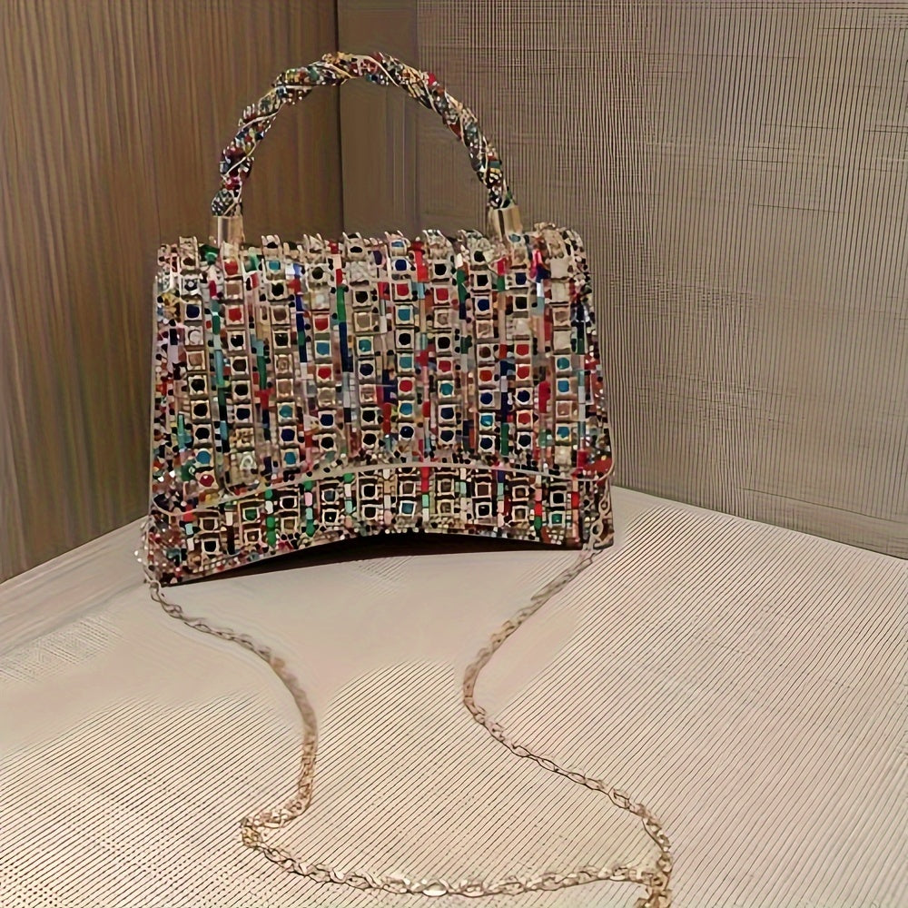 Dazzling Double-Sided Colored Rhinestone Embellished Sparkling Crystal Clutch Bag
