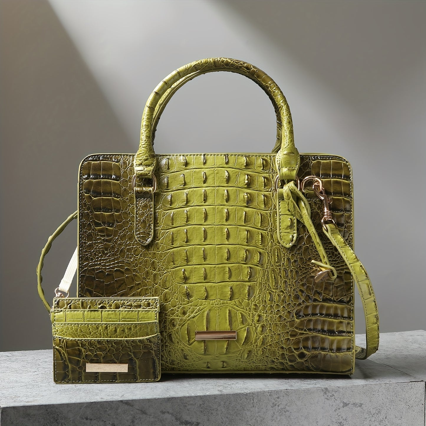 Chic 2pcs Crocodile Pattern Faux Leather Set, Spacious Interior, Trendy Shoulder Strap, Fashionable Clutch Purse, Women's Stylish Accessory For Work, Daily Life, And Special Occasions - Premium Quality, Durable, And Stylish Design