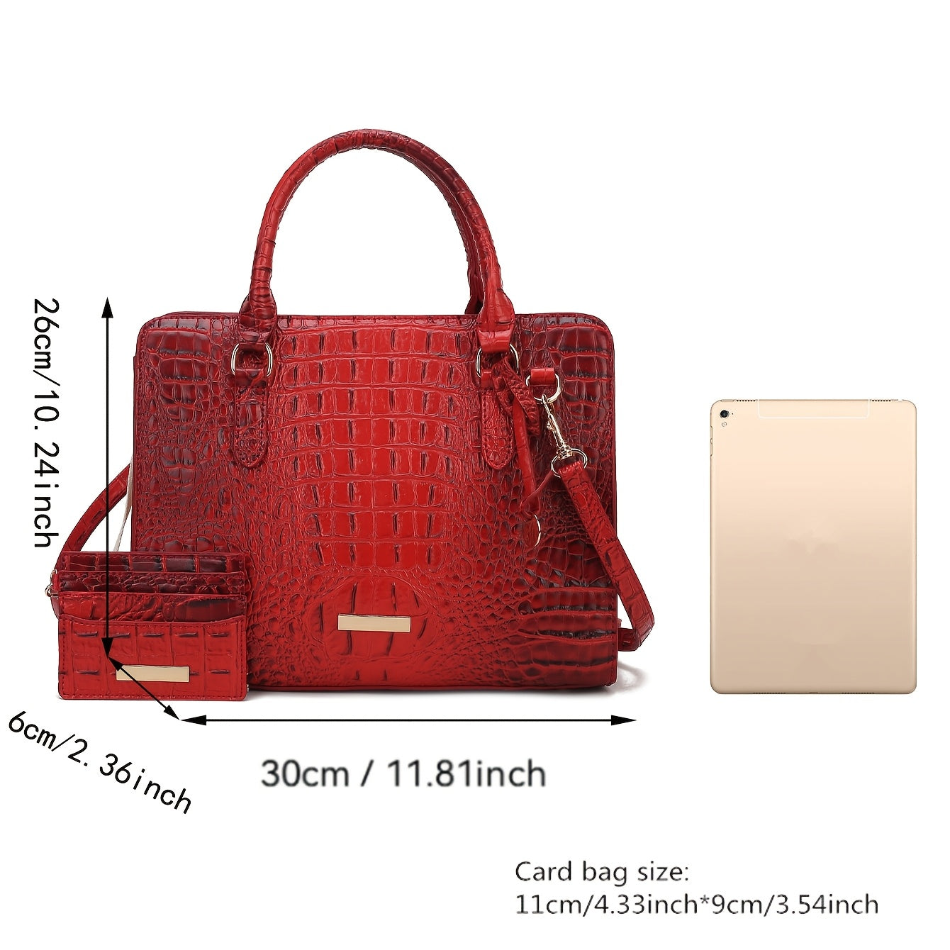 [Crocodile Tote Bag] 2pcs Large Capacity Crocodile Pattern Tote Bag - Casual Versatile Commuter Bag