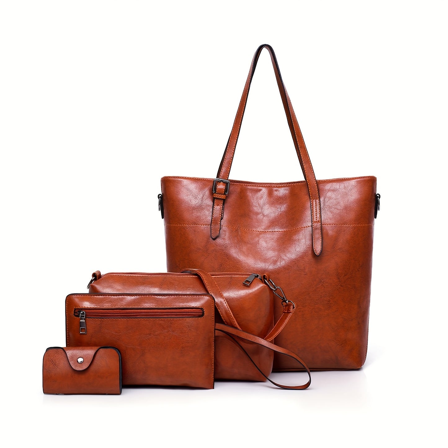 4pcs Retro Women'S Tote Bag, Elegant PU- Crossbody Bag, Handbag, Shoulder Bag, Wallet, Suitable For Shopping And Dating