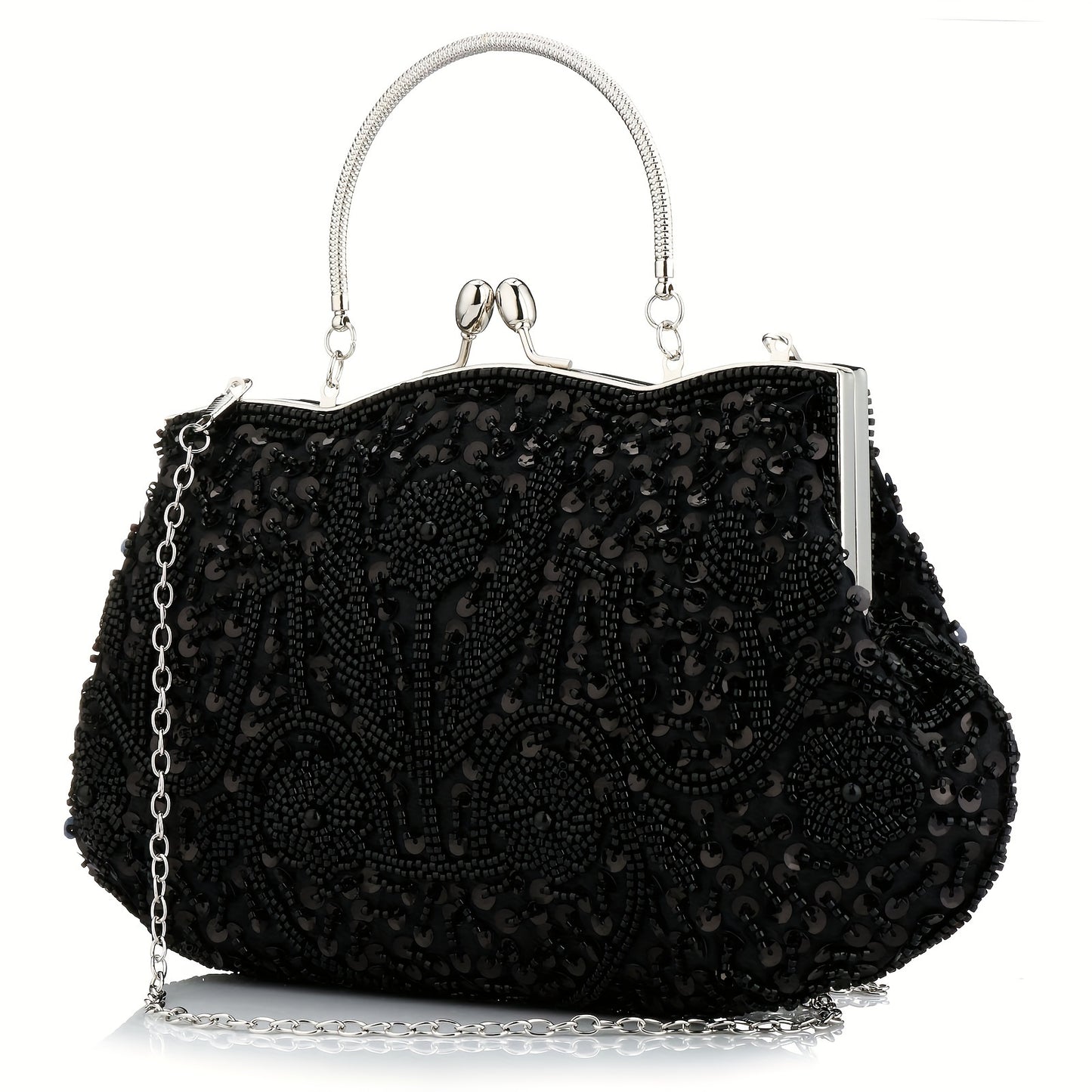 Snowdry Beaded Sequined Flower Dinner Large Clutch