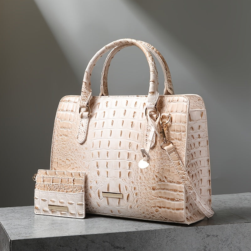 [Crocodile Tote Bag] 2pcs Large Capacity Crocodile Pattern Tote Bag - Casual Versatile Commuter Bag