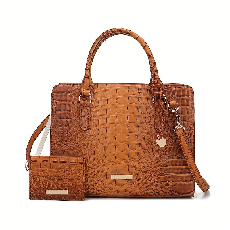 [Crocodile Tote Bag] 2pcs Large Capacity Crocodile Pattern Tote Bag - Casual Versatile Commuter Bag