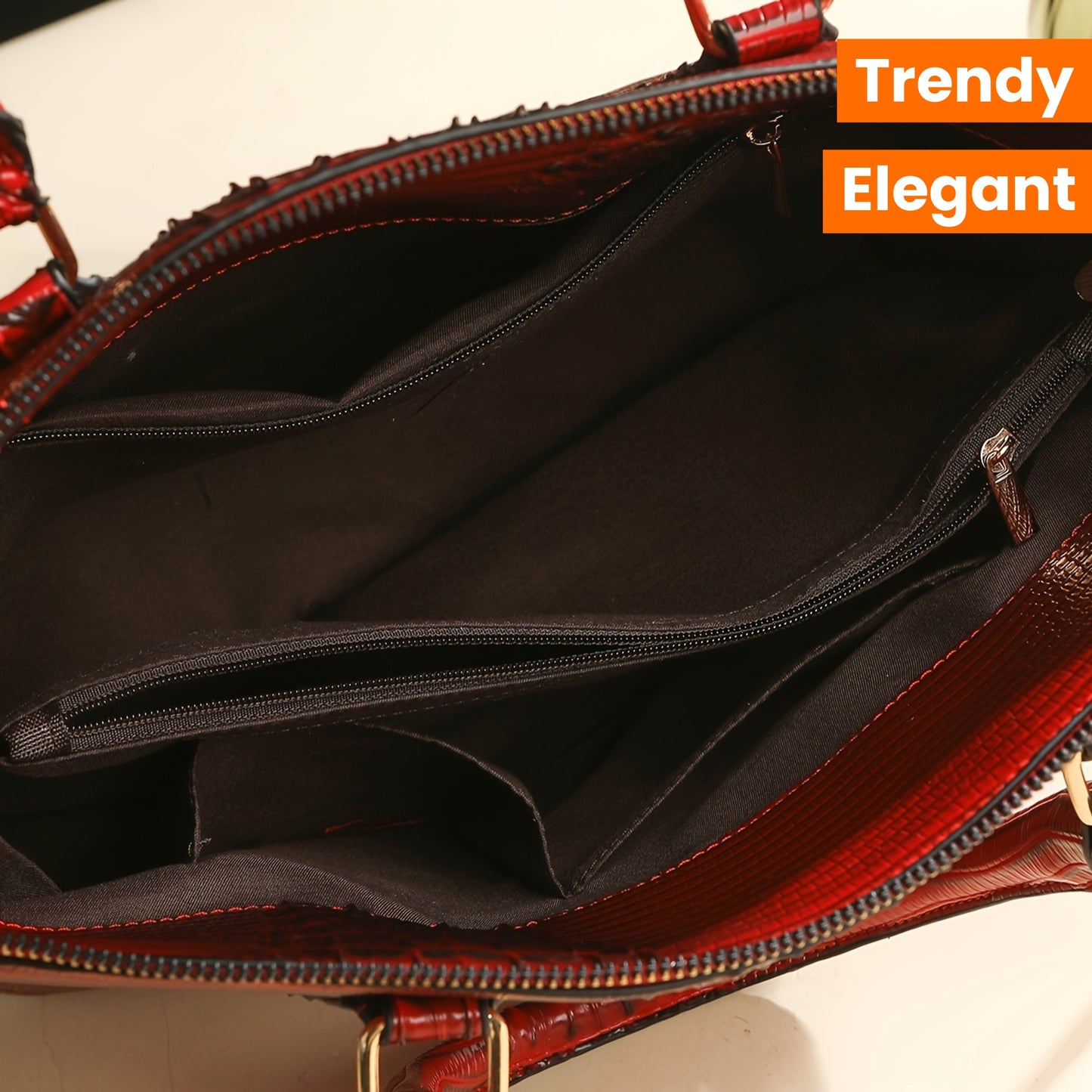 Crocodile Pattern Tote Bag, Trendy Office & Work Double Handle Purse, Elegant Zipper Handbag