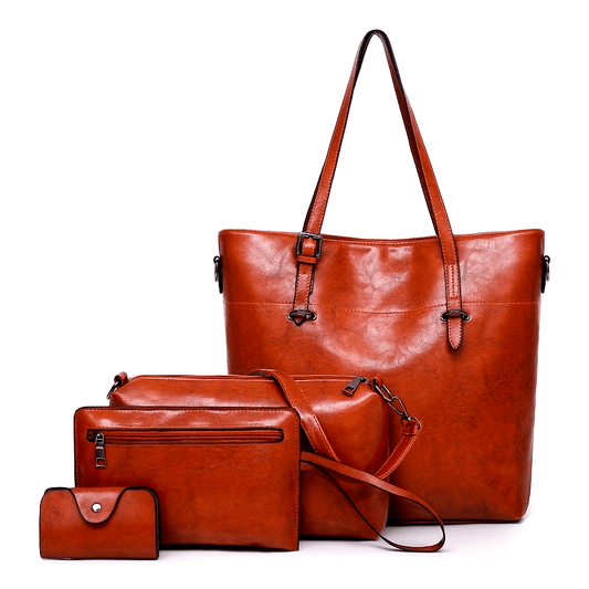 4pcs Retro Women'S Tote Bag, Elegant PU- Crossbody Bag, Handbag, Shoulder Bag, Wallet, Suitable For Shopping And Dating