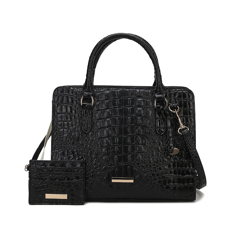 [Crocodile Tote Bag] 2pcs Large Capacity Crocodile Pattern Tote Bag - Casual Versatile Commuter Bag