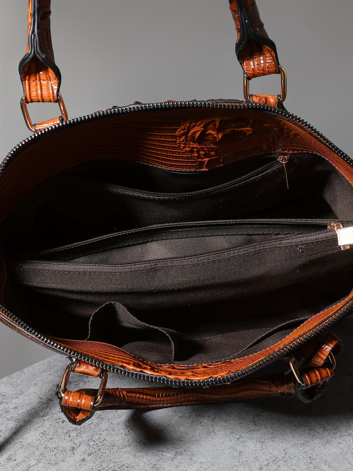 Crocodile Pattern Tote Bag, Trendy Office & Work Double Handle Purse, Elegant Zipper Handbag