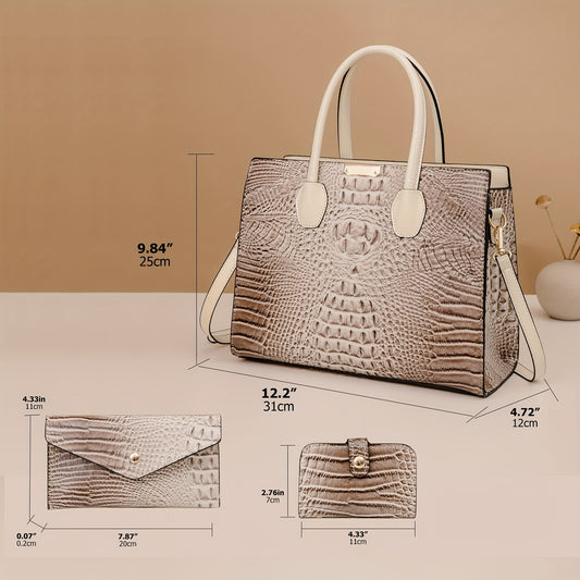 [3Pcs Large Capacity Tote Bag] 3Pcs/ Set Crocodile Print Tote Bag - Large Capacity, Women's Fashion Handbag, Shoulder Bag and Purse