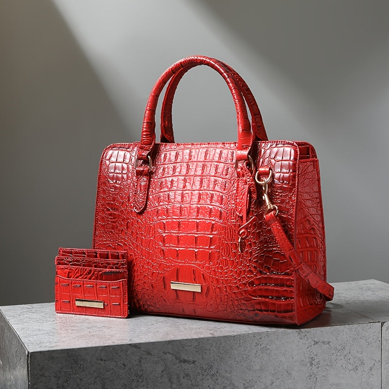 [Crocodile Tote Bag] 2pcs Large Capacity Crocodile Pattern Tote Bag - Casual Versatile Commuter Bag