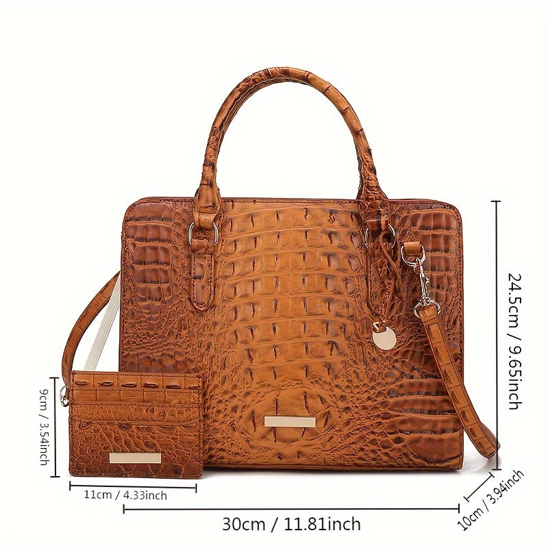 Chic 2pcs Crocodile Pattern Faux Leather Set, Spacious Interior, Trendy Shoulder Strap, Fashionable Clutch Purse, Women's Stylish Accessory For Work, Daily Life, And Special Occasions - Premium Quality, Durable, And Stylish Design