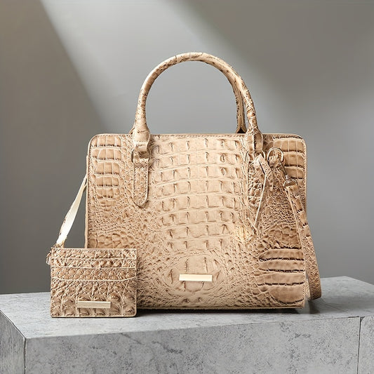 Chic 2pcs Crocodile Pattern Faux Leather Set, Spacious Interior, Trendy Shoulder Strap, Fashionable Clutch Purse, Women's Stylish Accessory For Work, Daily Life, And Special Occasions - Premium Quality, Durable, And Stylish Design