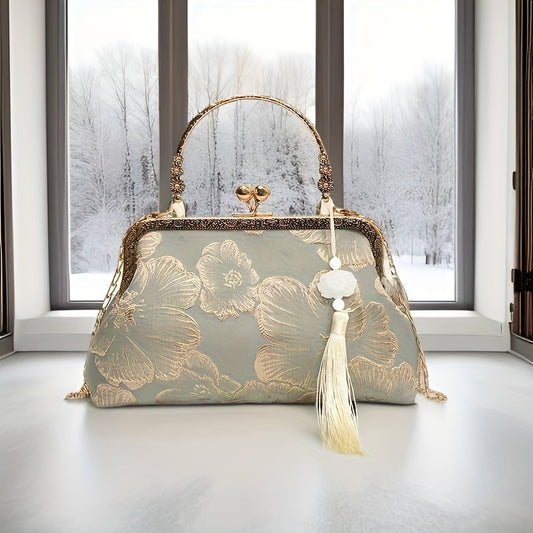 Timeless Design, Elegant Floral Evening Clutch with Tassel