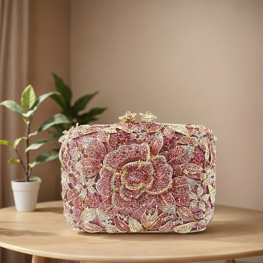 Women Flower Rhinestone Money Bag Rose Evening Clutch Bag Diamond Evening Bag