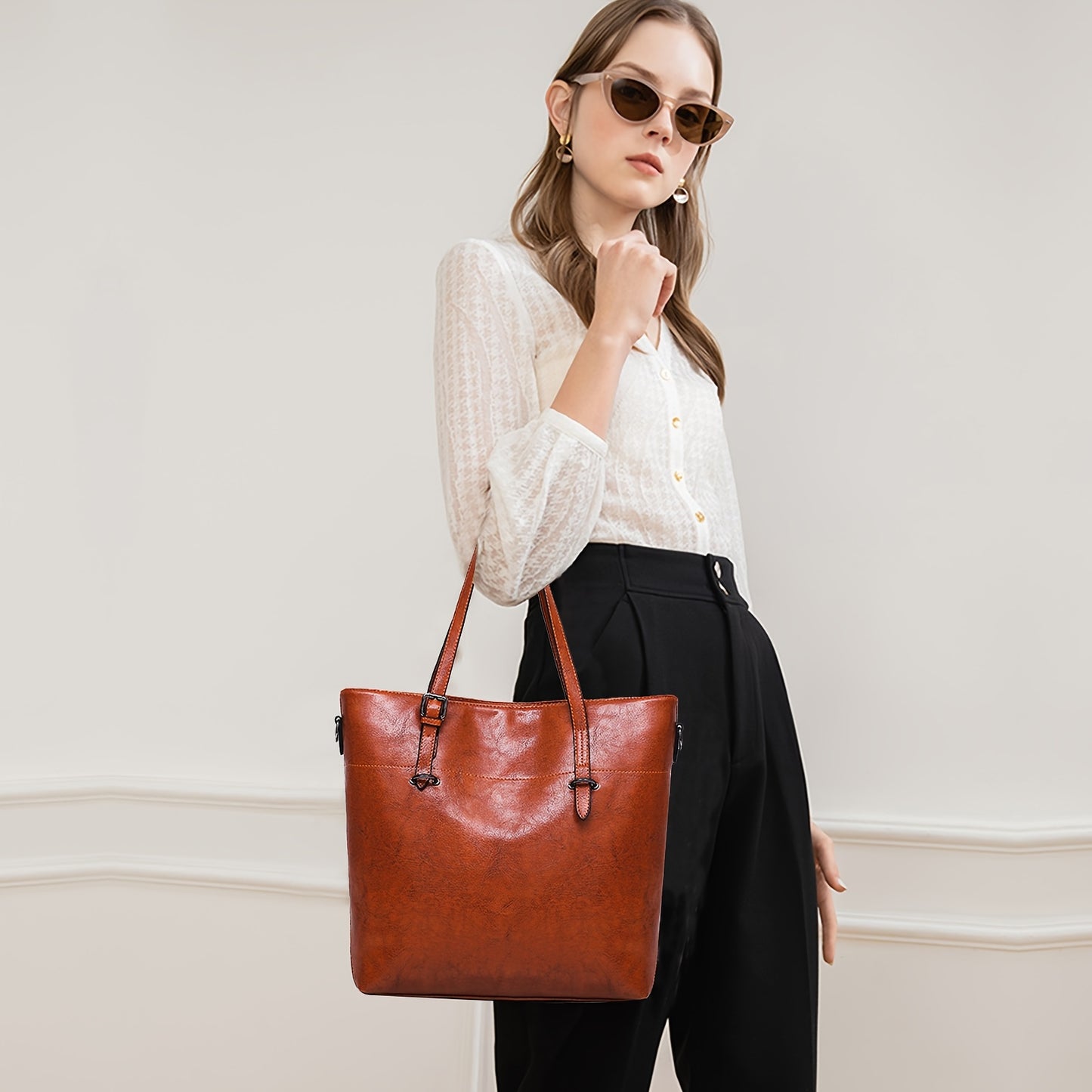 4pcs Retro Women'S Tote Bag, Elegant PU- Crossbody Bag, Handbag, Shoulder Bag, Wallet, Suitable For Shopping And Dating