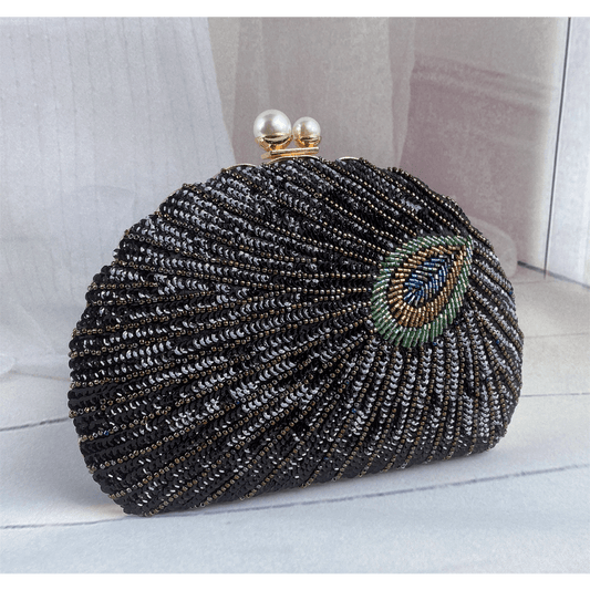 Sequin Beaded Embroidery Vintage Shell Shape Clutch Bag