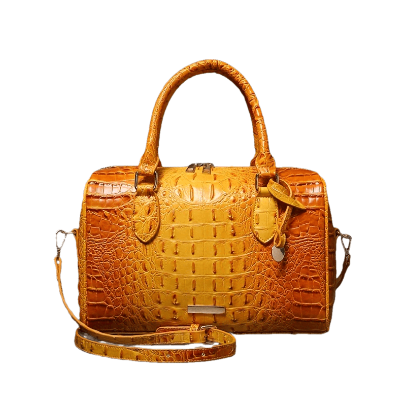 Elegant Crocodile Pattern Boston Bag with Detachable Shoulder Strap – Versatile Crossbody Handbag for Women, Synthetic Leather, Zipper Closure, Khaki, Perfect for Work and Commute, Commuter Bag | Luxury Look Bag | Synthetic Leather Bag, Crossbody Bag