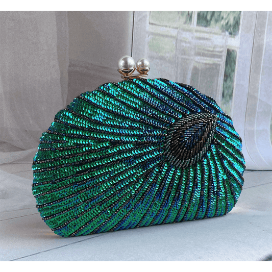 Sequin Beaded Embroidery Vintage Shell Shape Clutch Bag