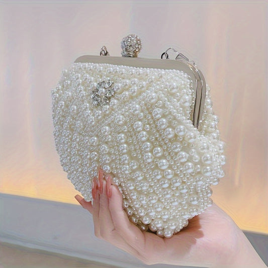 Women's Artificial Pearl Decoration Small Handbag