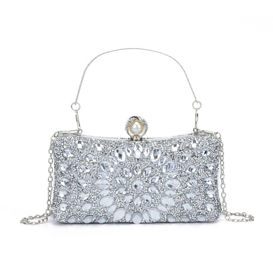 Silvery Rhinestone Women's Clutch | Elegant Evening Party Handbag
