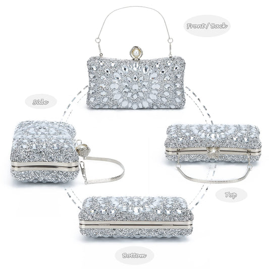Silvery Rhinestone Women's Clutch | Elegant Evening Party Handbag